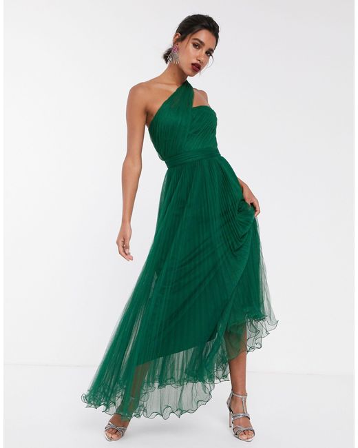 ASOS Green One-shoulder Tulle Wired Hem Maxi Dress