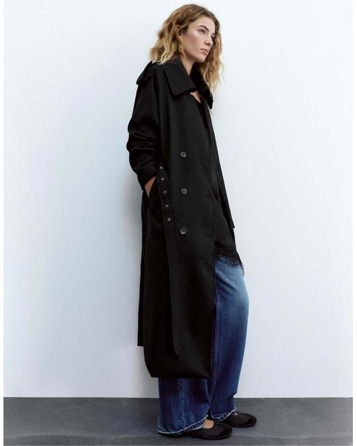 Pull&Bear Blue Fluid Long Trench Coat