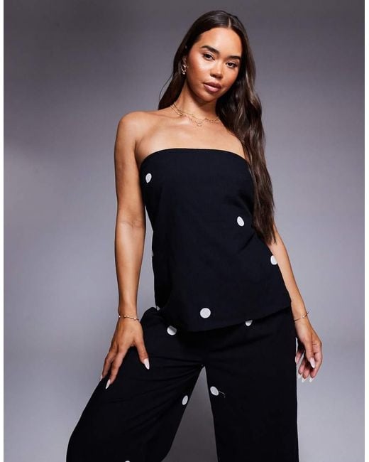 River Island Black Printed Polka Dot Bandeau Top