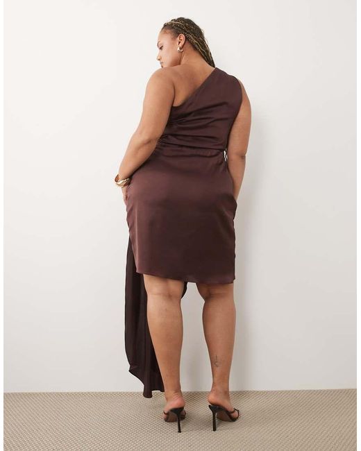 Tfnc Plus Red Satin One Shoulder Drape Detail Mini Dress