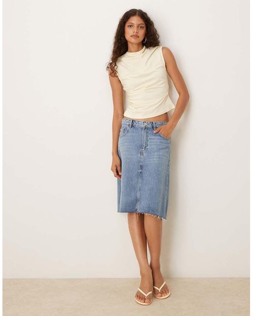 ASOS Natural High Neck Drape Top With Cinched Waist