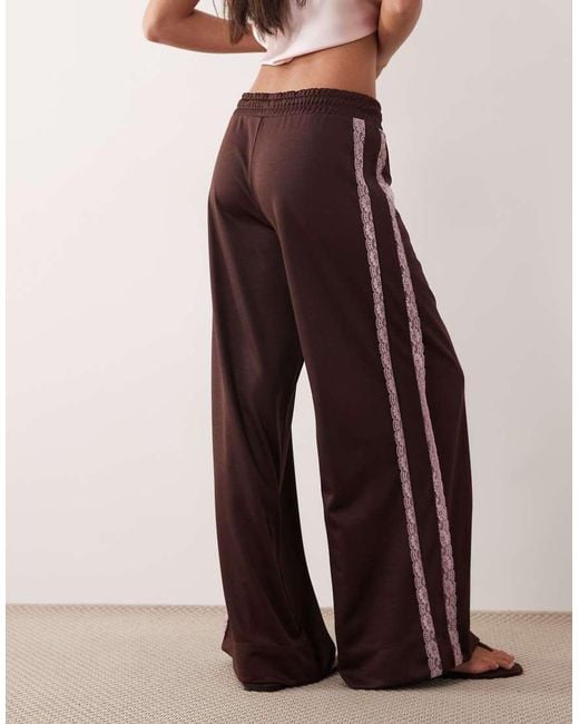 ASOS Natural Wide Leg Lace Detail Tricot Jogger