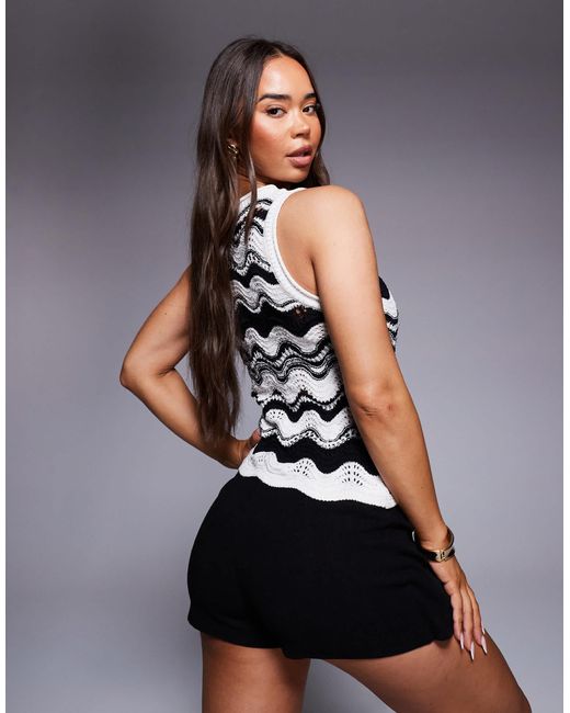River Island Black – häkel-trägertop mit zickzackmuster