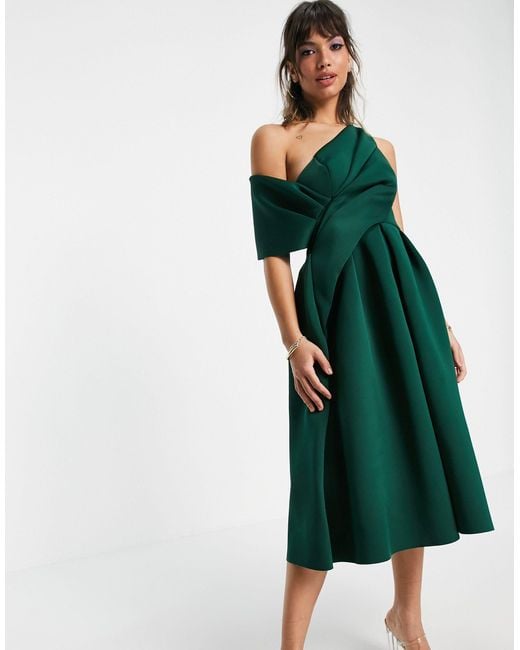 ASOS Green Bare Shoulder Prom Scuba Midi Dress