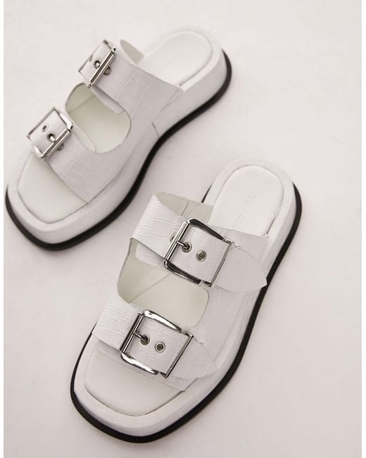 TOPSHOP Gray Katie Leather Chunky Sandals