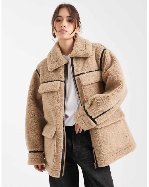 ASOS Natural Teddy Outer Mid-length Jacket