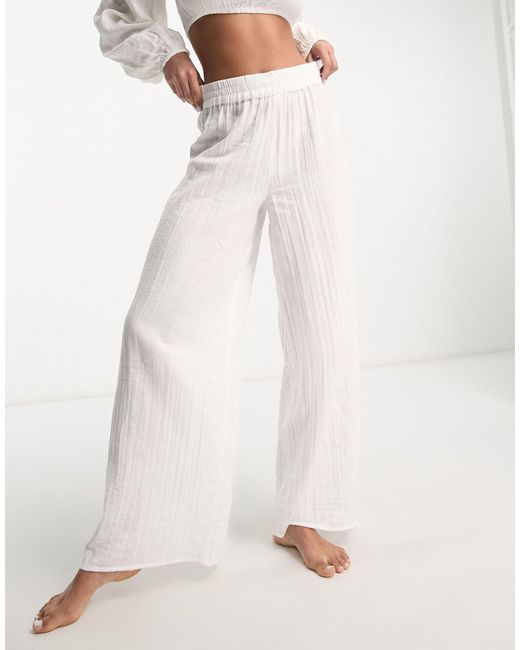 ASOS Wide Leg Beach Pants in White Lyst