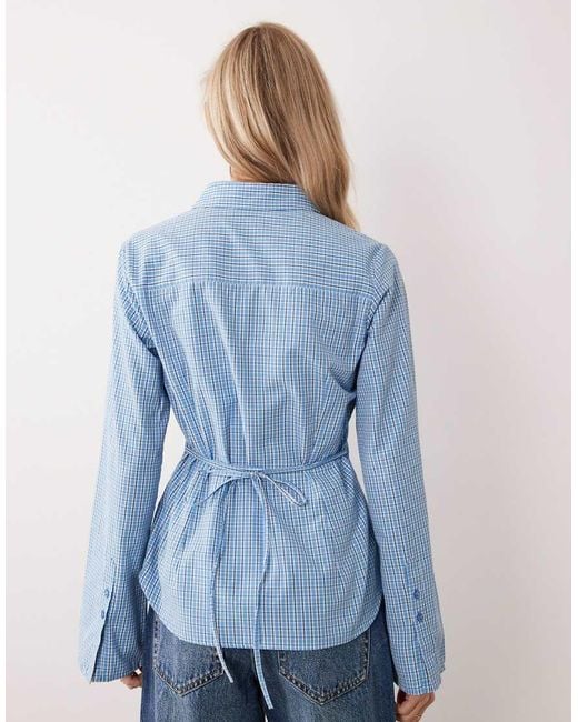 JJXX Blue Long Sleeve Poplin Shirt With Tie Detail