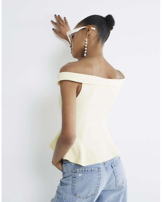 River Island White Sleeveless Double Breasted Bardot Top
