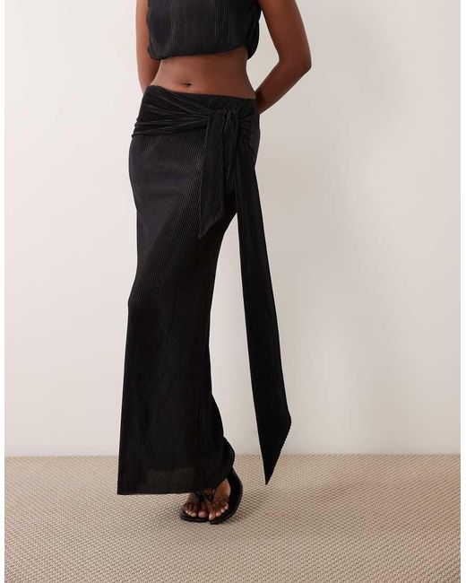 ASOS Black Co-Ord Plisse Maxi Skirt With Knot Belt Detail