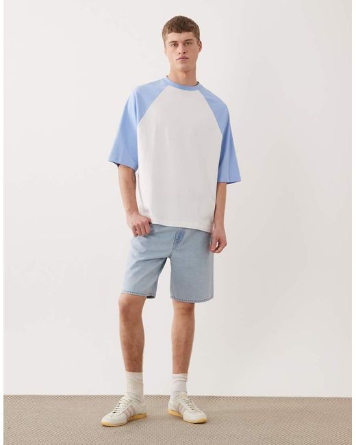 ASOS Blue Heavyweight Oversized Raglan T-shirt for men