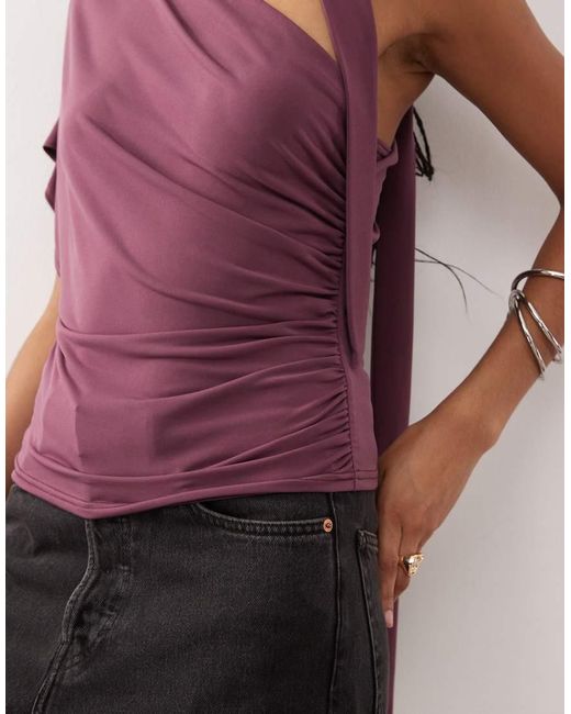 Reclaimed Vintage Purple One Shoulder Top With Ruching Detail And Scarf