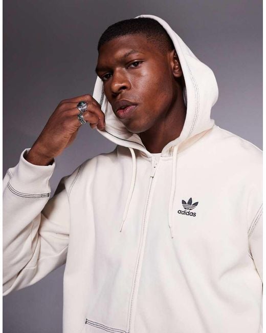 Adidas Originals Gray Trefoil Essentials Zip Through Hoodie for men