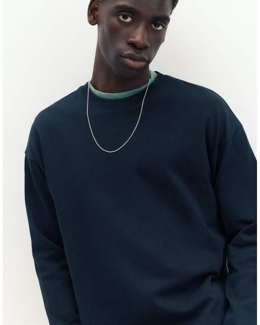 Pull&Bear Blue Heavy Weight Relaxed Fit T-shirt for men