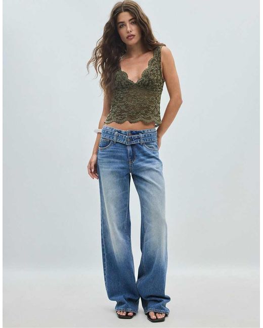 Stradivarius Blue Wide-strap Lace Top