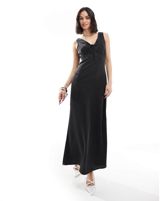 Brave Soul Black Polka Dot Sleeveless Satin Dress