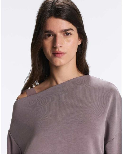 Oysho Purple Asymmetric Neck Sweatshirt With Adjustable Waist And Soft-touch Modal