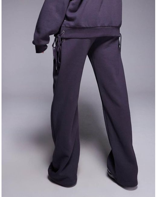 Kaiia Blue Cotton Rich Lace Up Detail Wide Leg joggers Co-ord