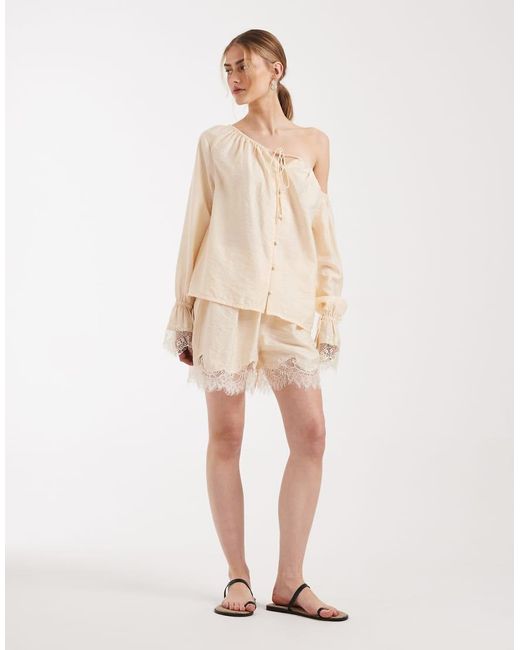 ASOS Natural Satin Lace Trim Shorts