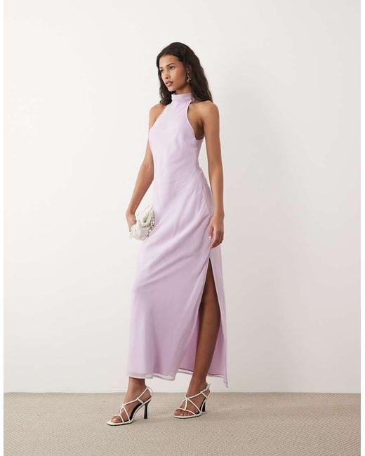 ASOS Pink Chiffon High Neck Midi Dress