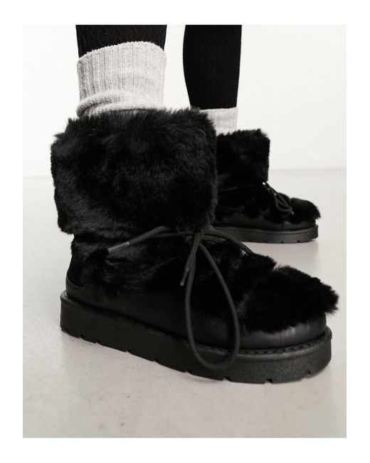 South Beach Black Faux Fur Snow Boots