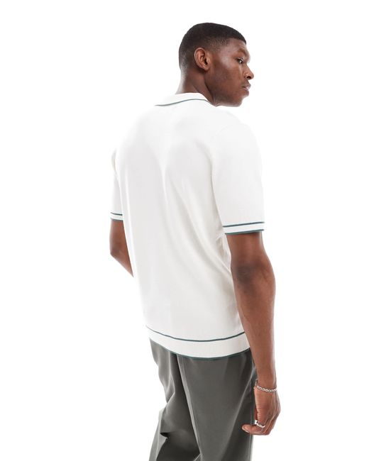 Polo en maille à manches courtes - écru et sauge Threadbare pour homme en coloris White