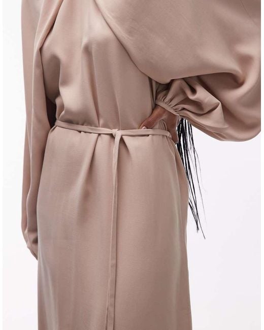 & Other Stories Multicolor Satin Cape Detail Maxi Dress With Volume Sleeves