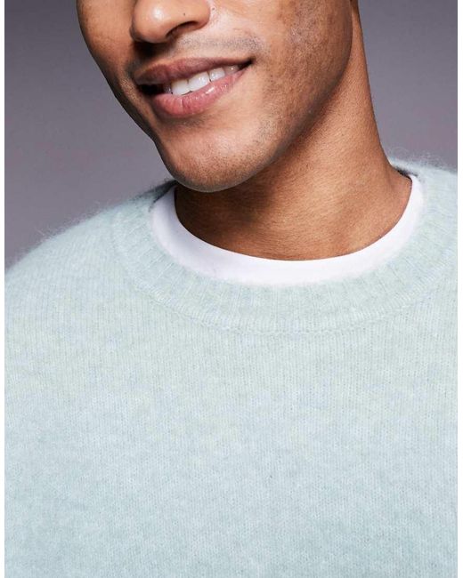 ASOS Blue Oversized Knitted Crew Neck Wool Blend Jumper for men