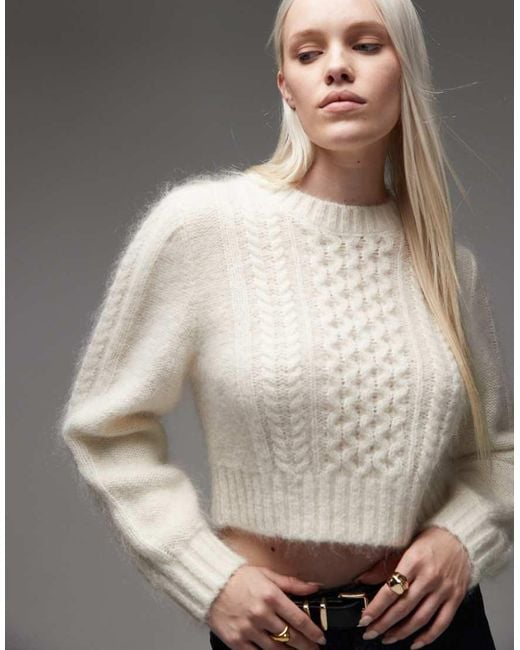 & Other Stories White Mohair And Wool Blend Crew Neck Cable Sweater