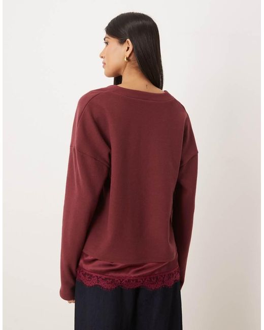 ASOS Red Supersoft V Neck Sweat With Lace Insert