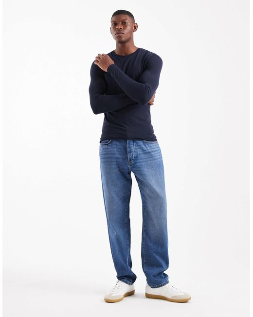ASOS – langärmliges basic-t-shirt in Blue für Herren