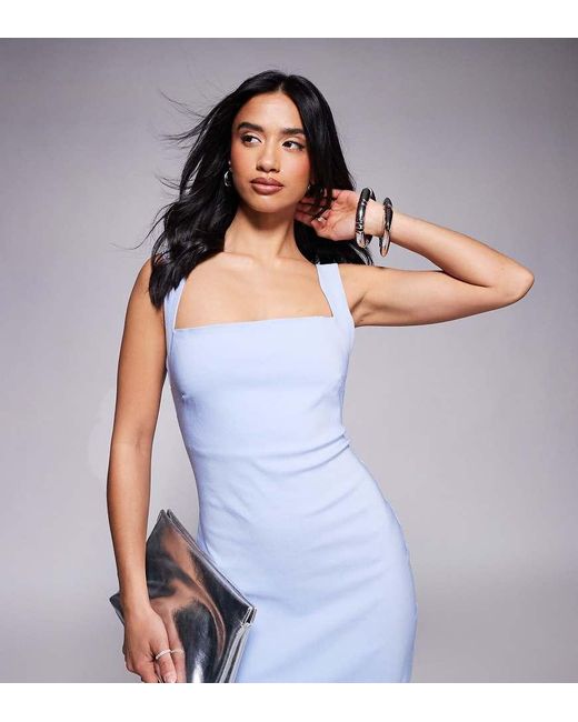 Vesper Petite Purple Bengaline Square Neck Scoop Back Midaxi Dress