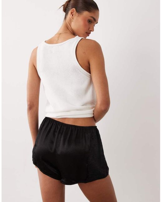 Miss Selfridge White Satin And Lace Trim Shorts