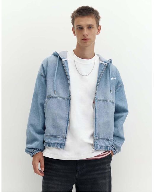 Giacca Con Cappuccio E Zip di Pull&Bear in Blue da Uomo