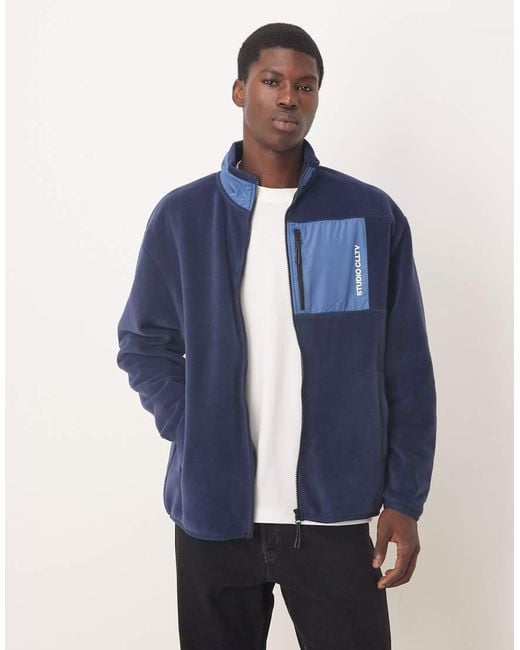 Through Pockets ASOS Oversized Fleece Zip Through With Pocket in Blue for Men | Lyst UK