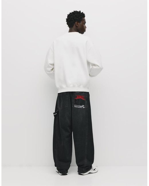 Pull&Bear White Basic Round Neck Sweatshirt for men
