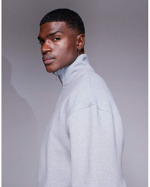 Felpa Premium Oversize Pesante 4 Gsm Mélange Con Zip Corta di ASOS in Gray da Uomo