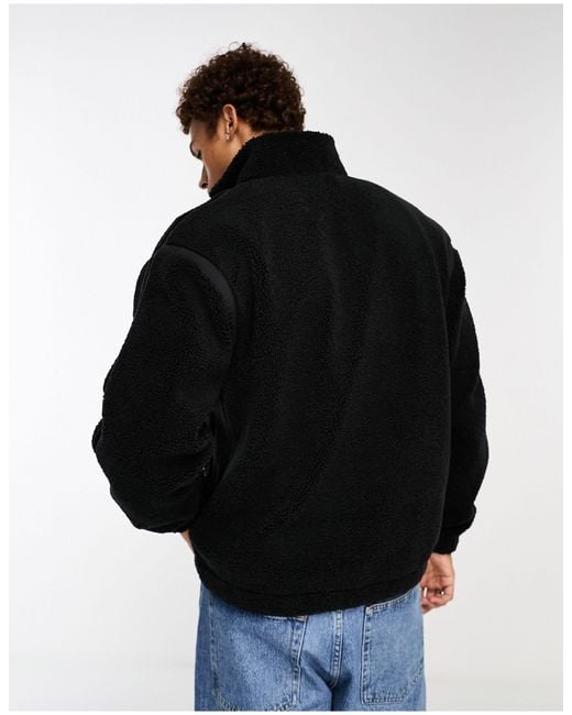 Adidas Originals Black Premium Essentials 1/2 Zip Teddy Fleece Coach Jacket for men