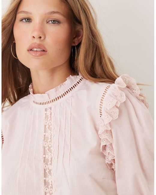 ASOS Pink Lace And Ruffle Insert Short Sleeve Top