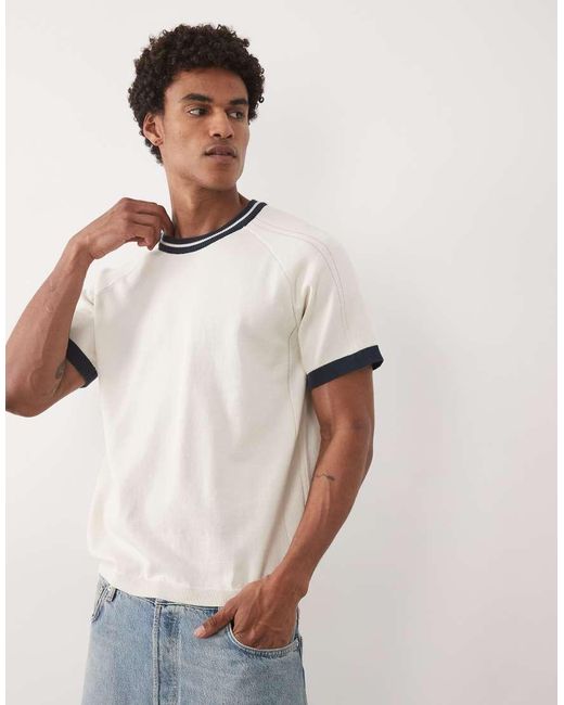 ASOS White Relaxed Knitted T-shirt With Navy Tipping for men