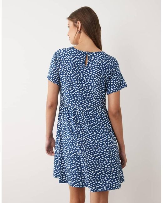Wednesday's Girl Blue Short Sleeve Smudge Spot Mini Dress