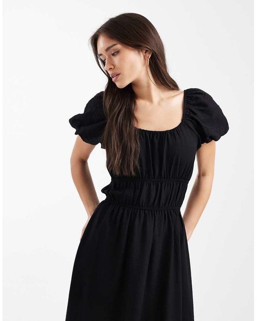 New Look Black Milkmaid Midi Dress
