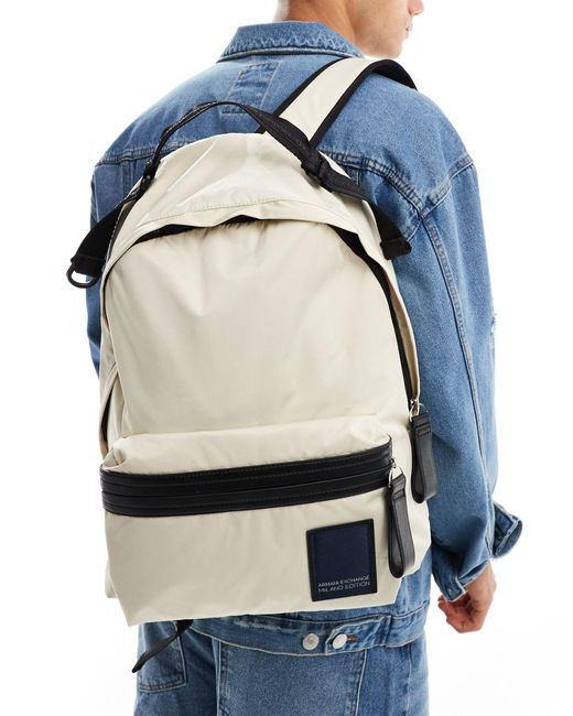 Armani Exchange Blue Linear Label Logo Backpack for men