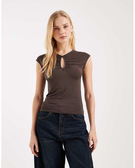ASOS Brown Cap Sleeve With Keyhole Top