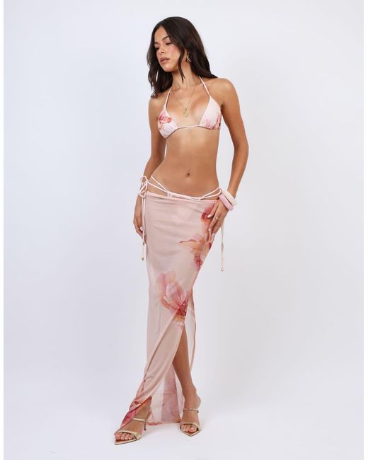 SIMMI White Floral Print Mesh Maxi Skirt