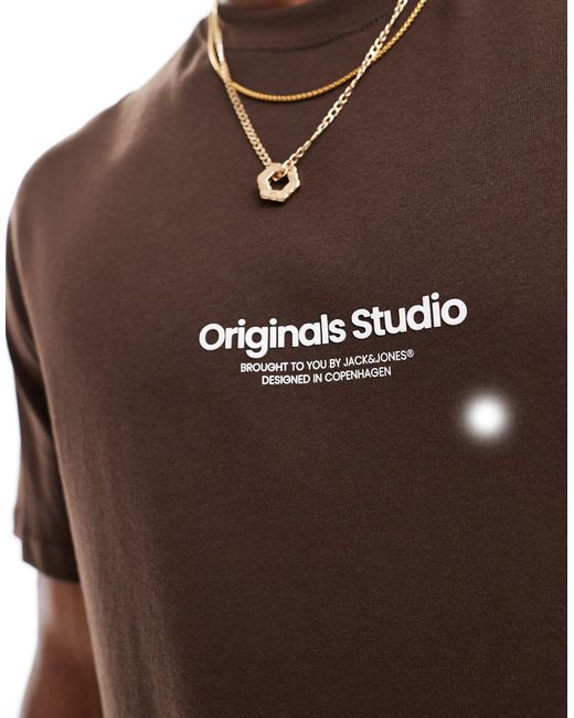 Jack & Jones Brown Oversized T-shirt With Originals Logo for men