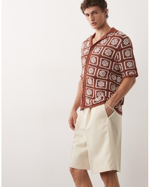 ASOS Natural Tailored Pleated Bermuda Shorts for men
