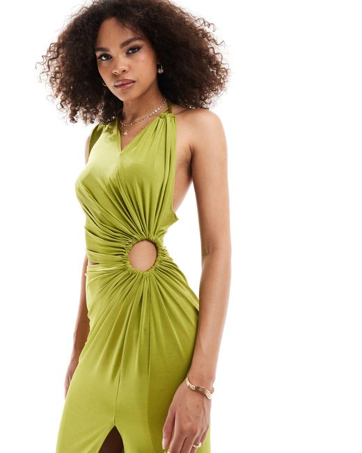 ASOS Green Cut Out Ruched Detail Maxi Dress With Split