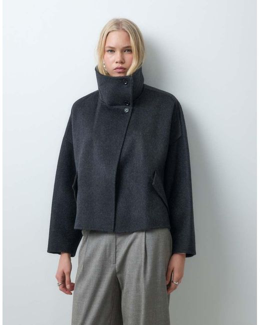 Mango Gray Funnel Neck Short Jacket