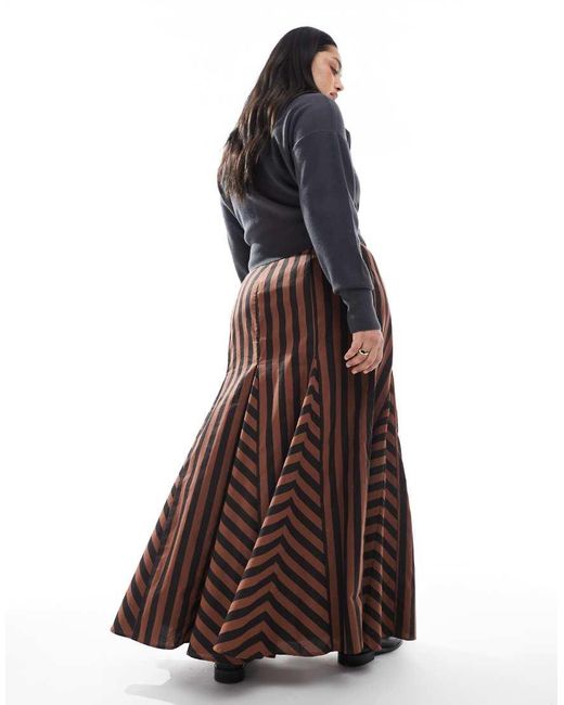 ASOS Brown Asos Design Curve Mixed Stripe Godet Maxi Skirt